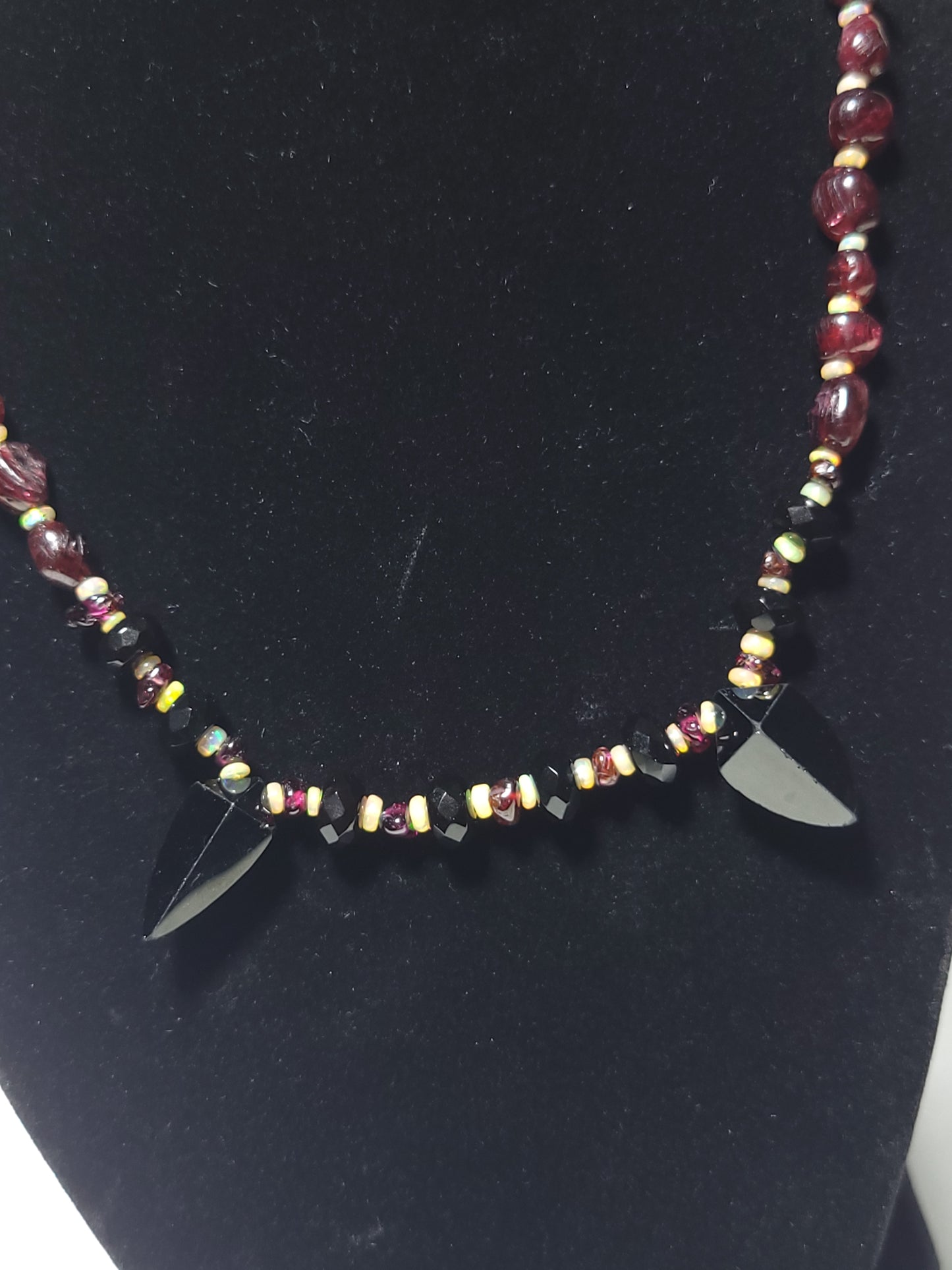 Onyx Fangs & Garnet Blood Drops Necklace