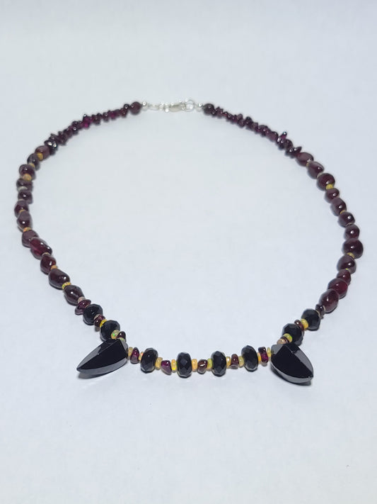 Onyx Fangs & Garnet Blood Drops Necklace